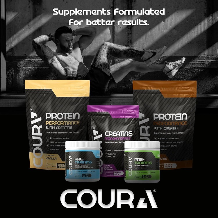 COURA Pre Workout Berries Flavor 300g - 10.5 Ounces - Protein Powder - Energy Boost - Supports Focus and Endurance - Cordyceps - Ideal for Athletes - Gluten-Free