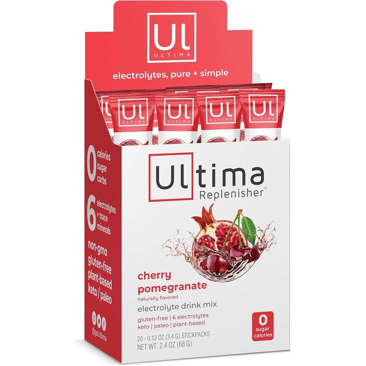 Ultima Replenisher Electrolyte Hydration Powder, Cherry Pomegranate, 20 Count Stickpacks - Sugar Free, 0 Calories, 0 Carbs - Gluten-Free, Keto, Non-GMO with Magnesium, Potassium, Calcium