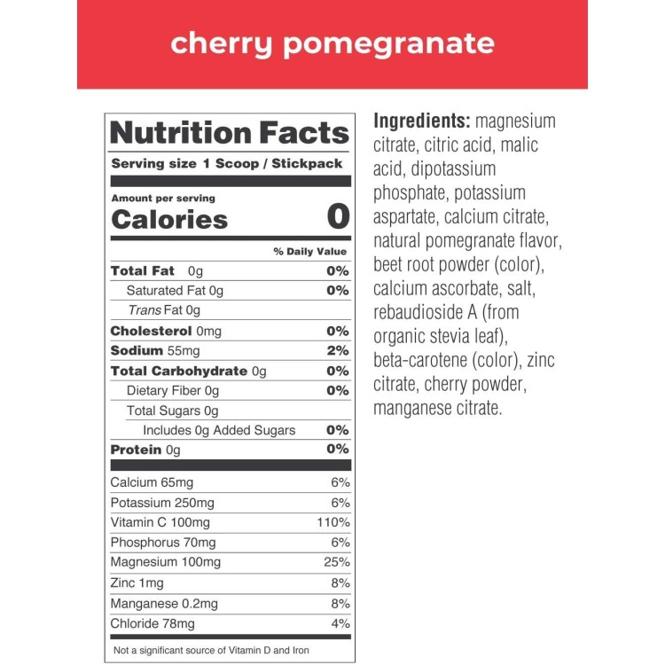 Ultima Replenisher Electrolyte Hydration Powder, Cherry Pomegranate, 20 Count Stickpacks - Sugar Free, 0 Calories, 0 Carbs - Gluten-Free, Keto, Non-GMO with Magnesium, Potassium, Calcium