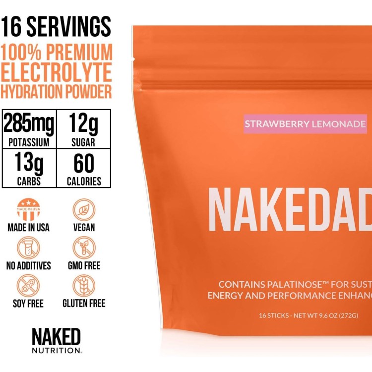 Nakedade – Performance Enhancing Sports Drink Powder - Strawberry Lemonade Electrolyte Powder – No GMOs or Artificial Sweeteners, Gluten-Free, Soy-Free, Dairy-Free – 16 Sticks