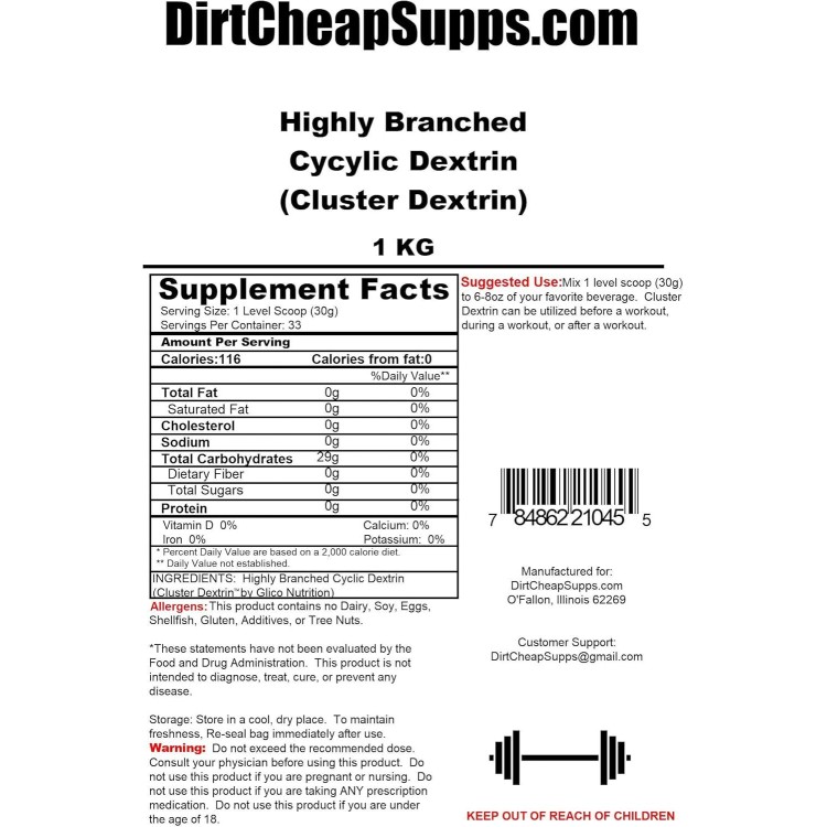 Highly Branched Cyclic Dextrin (Cluster Dextrin) 1kg/2.2lbs (Unflavored)