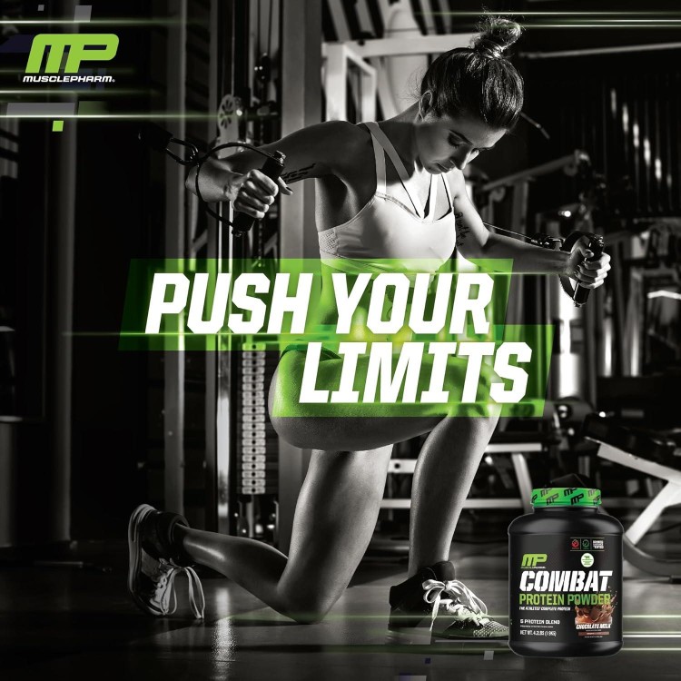 MusclePharm Combat Protein Powder, Chocolate Milk Flavor, Fuels Muscles for Productive Workouts, 5 Protein Sources Including Whey Protein Isolate & Egg Albumin, Gluten Free, 4 lb, 52 Servings