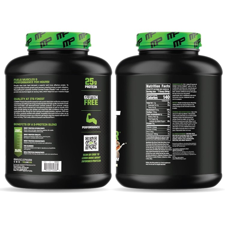 MusclePharm Combat Protein Powder, Chocolate Milk Flavor, Fuels Muscles for Productive Workouts, 5 Protein Sources Including Whey Protein Isolate & Egg Albumin, Gluten Free, 4 lb, 52 Servings