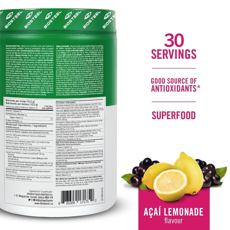 BIOSTEEL Greens Sport Superfood Acai Lemonade, 306 GR