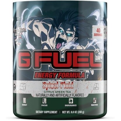 G Fuel Attack on Titan Energy Powder, Sugar Free, Clean Caffeine Focus Supplement, Water Mix, Citrus Green Tea Flavor, Focus Amino, Vitamin + Antioxidants Blend - 9.9 oz (40 Servings)