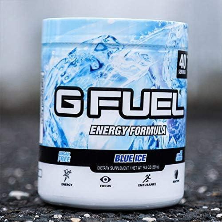 G Fuel Blue Ice Energy Powder, Sugar Free, Clean Caffeine Focus Supplement, Blue Raspberry Flavor, Focus Amino, Vitamin + Antioxidants Blend - 9.8 oz (40 Servings)