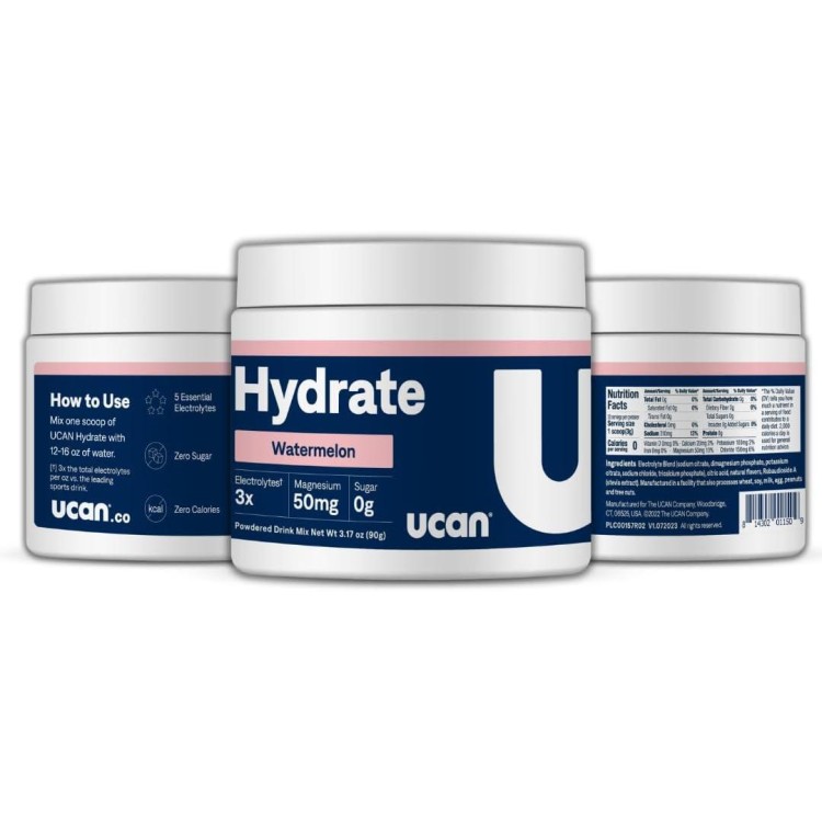 UCAN Hydrate Electrolyte Drink Mix, Watermelon, Sugar-Free Hydration Powder, Keto, Non-GMO, Vegan, All Natural, Gluten-Free, 30 Servings (3.15 Ounces)