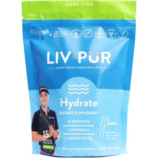 Hydrate Hydration Powder w/Electrolytes | Essential Amino Acids & Nutrients | NSF Certified for Sport, No Artificial Flavors | Easy Single-Serve Sticks | Cool Lime, 15 Sticks