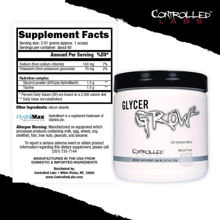 CONTROLLED LABS GlycerGrow 2, Increase Cell Volume and Vascularity, Helps Improve Endurance, Growth, and Recovery, Helps Maintain Workout Intensity, 60 Servings, Unflavored