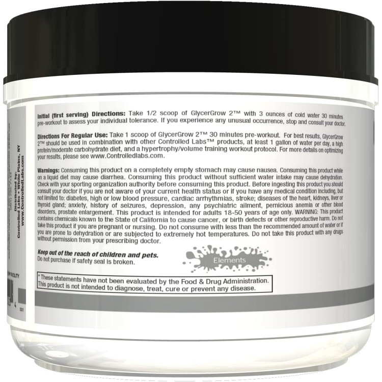 CONTROLLED LABS GlycerGrow 2, Increase Cell Volume and Vascularity, Helps Improve Endurance, Growth, and Recovery, Helps Maintain Workout Intensity, 60 Servings, Unflavored