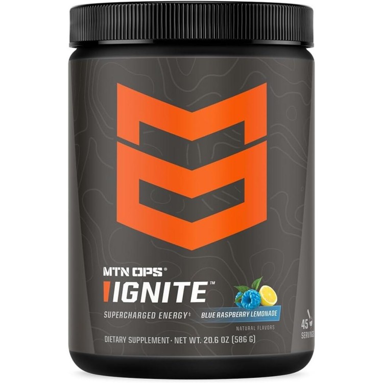 MTN OPS Ignite Supercharged Energy Drink Mix 45-Serving Tub, Blue Raspberry Lemonade