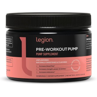 LEGION Pre Workout Pump - Arginine Supplement Boosts Nitric Oxide Production - Nitric Oxide Booster Helps Increase Strength & Stamina, Promotes Enhanced Muscular Efficiency (Unflavored, 30 Servings)