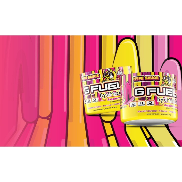 G Fuel Hype Sauce Electrolytes Powder, Water Mix for Hydration, Energy and Focus, Sugar Free, Zero Caffeine Supplement with Essential Minerals, Raspberry + Lemonade Flavor - 3.3 oz (30 Servings)