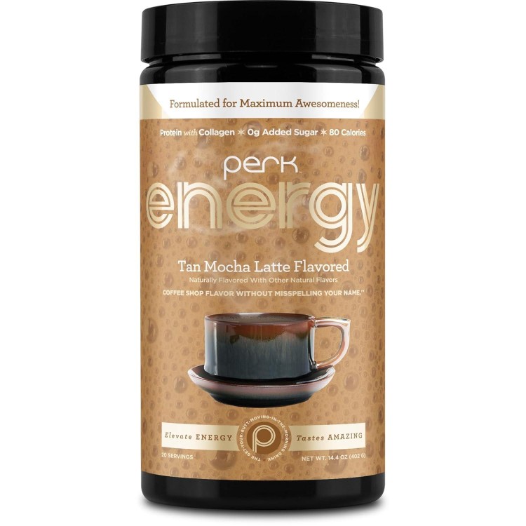 Perk Energy Original Tan Mocha Latte Flavored Drink Powder (20 Servings) - Gluten-Free, Peanut-Free, Soy-Free