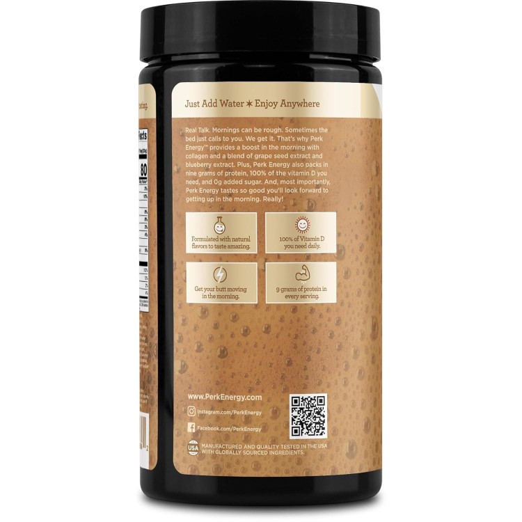 Perk Energy Original Tan Mocha Latte Flavored Drink Powder (20 Servings) - Gluten-Free, Peanut-Free, Soy-Free