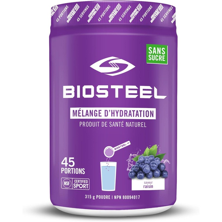 BioSteel Zero Sugar Hydration Mix, Great Tasting Hydration with 5 Essential Electrolytes, Grape, 45 Servings per Tub